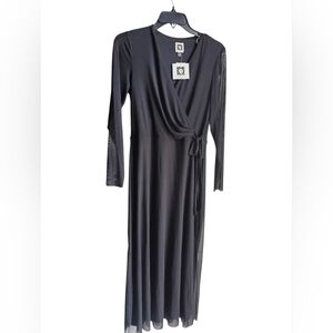 Anne Klein Black Long Sleeve Wrap Maxi Dress